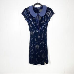 Modcloth x Collectif Blue Velvet Astrology Short Sleeve Mini Dress - 2XS